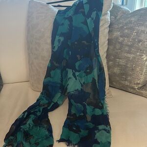 Teal, blue & navy patterned scarf.